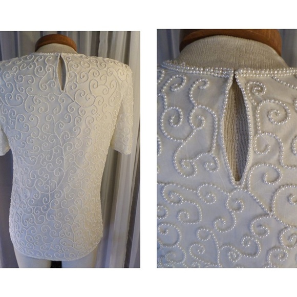 New Ivory Silk Blouse Small Beads Off White Kazar - Picture 7 of 8